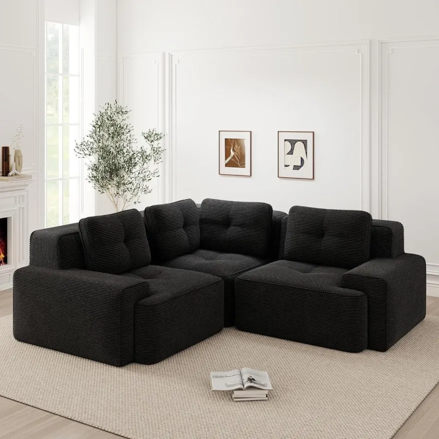 IHO SOFA Modulares Ecksofa mit Ottoman, Kein Aufbau Nötig, Tiefe Sitzfläche