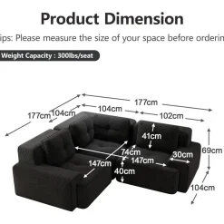 IHO SOFA Modulares Ecksofa mit Ottoman, Kein Aufbau Nötig, Tiefe Sitzfläche