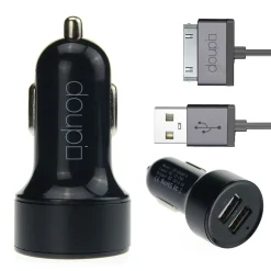 2in1 Dual USB Auto Lade Set Adapter Kabel 30pin iPhone 4 4S iPad iPod Schwarz