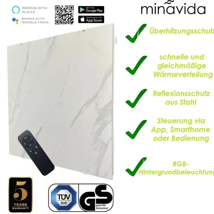 Infrarotheizung Minavida MV-500 Infrarot Heizkörper 500-1000 Watt Wandheizung