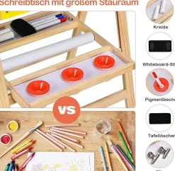 3 in 1 Kinder Staffelei, Whiteboard & Kreidetafel & Zeichenpapier höhenverstellbar