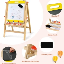 3 in 1 Kinder Staffelei, Whiteboard & Kreidetafel & Zeichenpapier höhenverstellbar