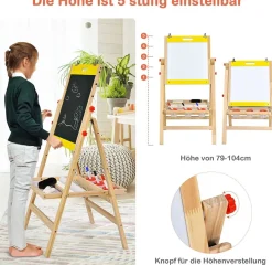 3 in 1 Kinder Staffelei, Whiteboard & Kreidetafel & Zeichenpapier höhenverstellbar