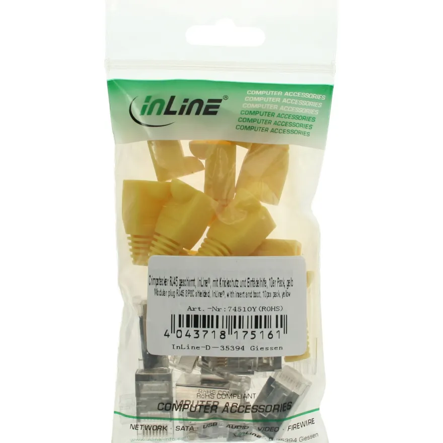 InLine® Crimpstecker RJ45 geschirmt, mit Knickschutz und Einfädelhilfe, 10er Pac