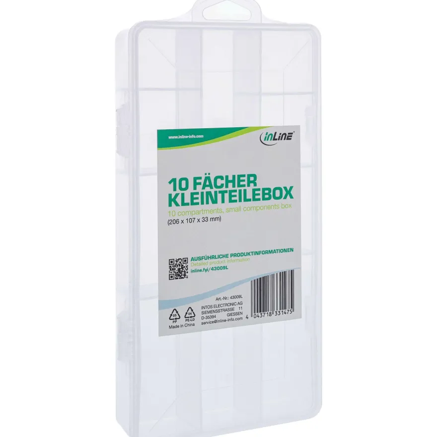 InLine® Kleinteilebox, 10 Fächer, Abmessungen: 206x107x33mm, transparent