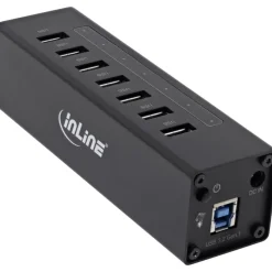 InLine® USB 3.0 Hub, 7 Port, Aluminiumgehäuse, schwarz, mit 2,5A Netzteil, schwa