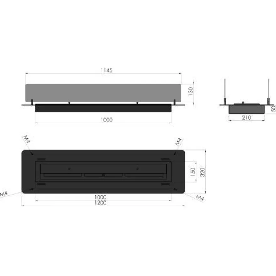 INSERT BLACK 1200 Ethanolkamin Einbauprofil