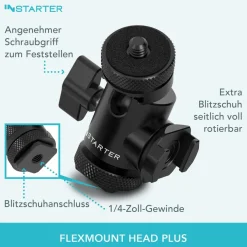 Instarter FlexMount Head Plus Kugelkopf 3-in-1 2x Blitzschuh Stativkopf Kamera
