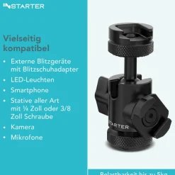 Instarter FlexMount Head Plus Kugelkopf 3-in-1 2x Blitzschuh Stativkopf Kamera