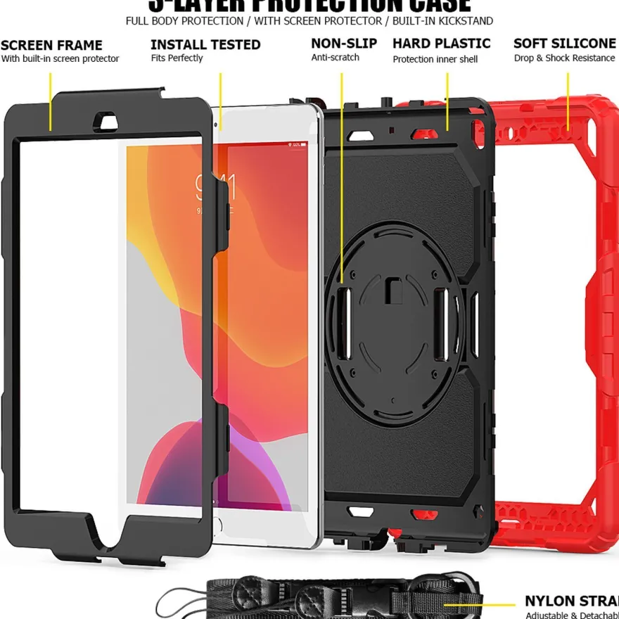 4in1 Tasche für Apple iPad (7th Gen.) 2019 10.2 Zoll Schutzhülle + Gestell Rot