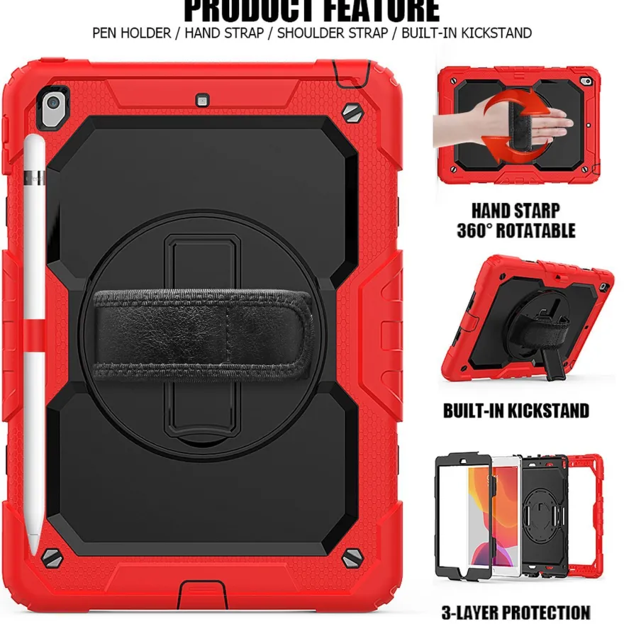 4in1 Tasche für Apple iPad (7th Gen.) 2019 10.2 Zoll Schutzhülle + Gestell Rot