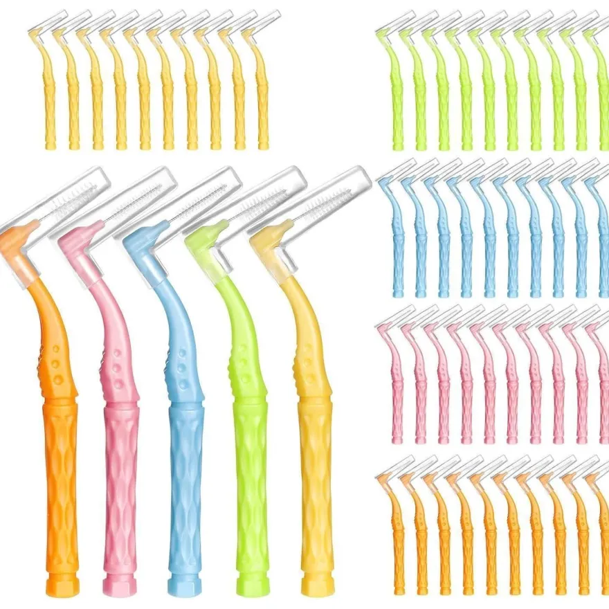 50 Interdentalbürsten L-Form in 5 Größen Rutschfester Griff für Zahnreinigung