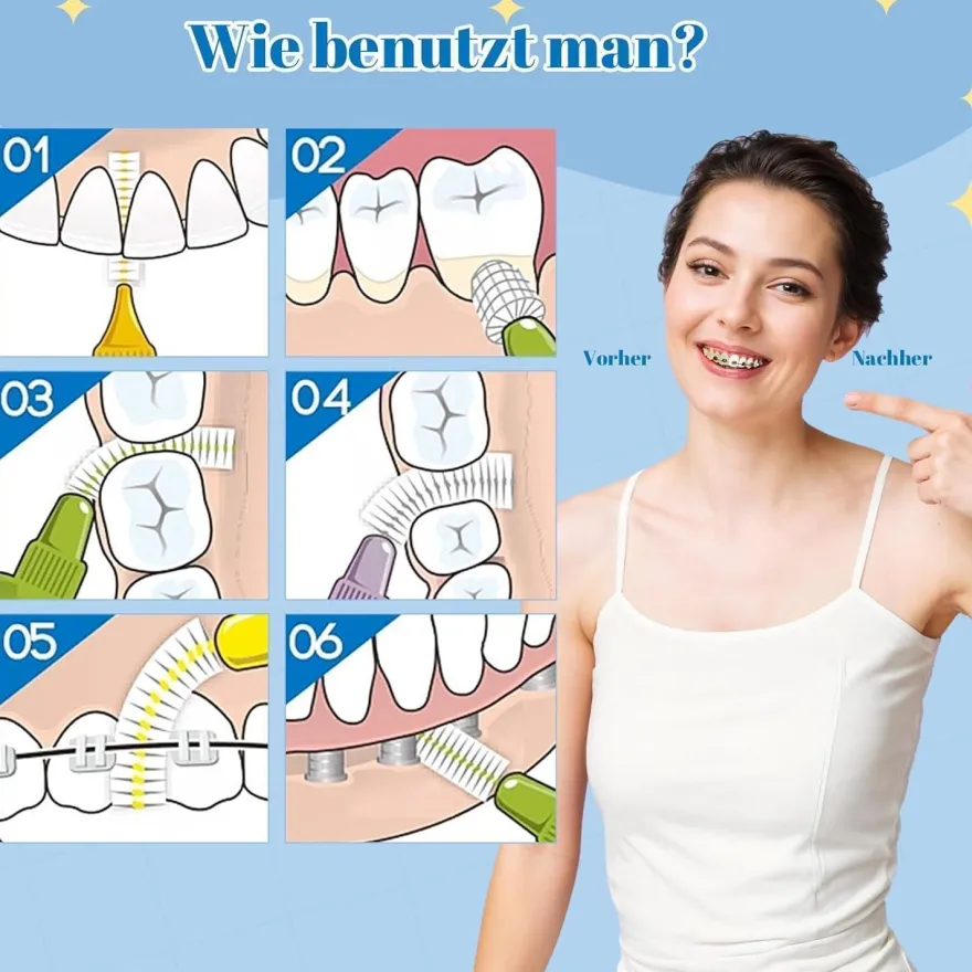50 Interdentalbürsten L-Form in 5 Größen Rutschfester Griff für Zahnreinigung