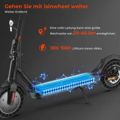 isinwheel E9T MAX faltbarer Elektroroller,36V 500W, pp gesteuerte Steuerung,20km/h
