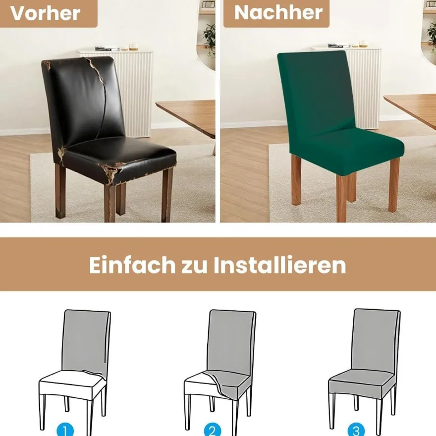 jabeick Elastische Stuhlhussen 6er Set für Esszimmer, Küche, Hotel - Pfau Blau