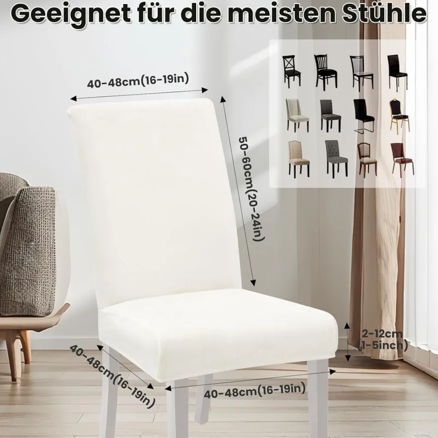 jabeick Stuhlhussen Samt 6er Set, Universell Stretch Stuhlbezug Waschbar für