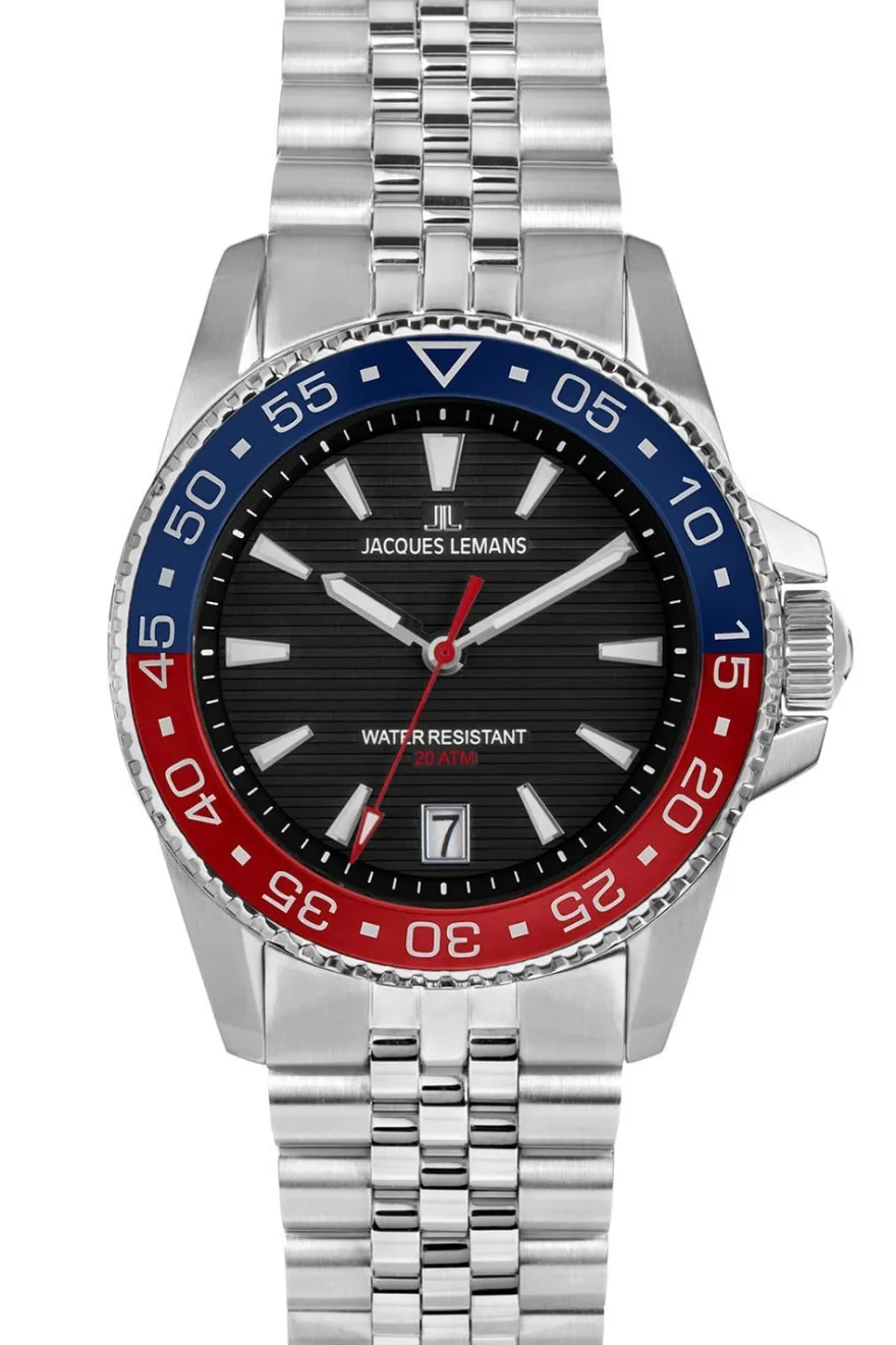 Jacques Lemans Herrenuhr Quarz Stahl/Schwarz 20 bar 1-2205K