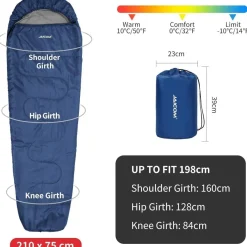 JAICOM Mumienschlafsack 3-4 Jahreszeiten Ultraleicht 800g/1600g, Blau, Kleines