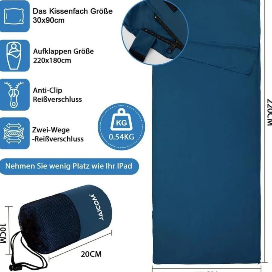 JAICOM Ultraleichter Seideschlafsack für Reise, 2in1