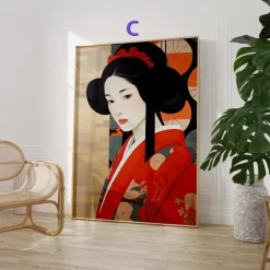 Japan Poster · Geschenkidee · Geisha Kirschblüten Koi und Lotus im Japandi St