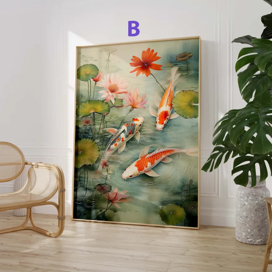Japan Poster · Geschenkidee · Geisha Kirschblüten Koi und Lotus im Japandi St