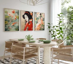 Japan Poster · Geschenkidee · Geisha Kirschblüten Koi und Lotus im Japandi St