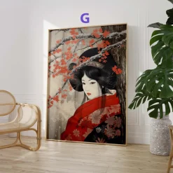 Japan Poster · Geschenkidee · Geisha Kirschblüten Koi und Lotus im Japandi St