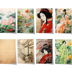 Japan Poster · Geschenkidee · Geisha Kirschblüten Koi und Lotus im Japandi St