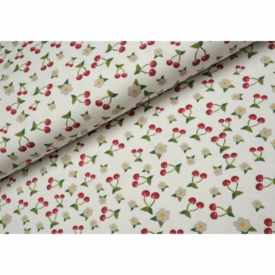Jersey weiß offwhite Kirschen Cherry Blüten Stoff nähen Damen Mädchen 25cm