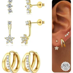 JeweBella 3 Paar Ohrringe Set Silber/Gold Damen Mädchen 925 Sterling Silber