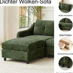 JIEXI Ecksofa mit Schlaffunktion, L-Form Couch aus Cordstoff, 251cm, Dunkelgrün