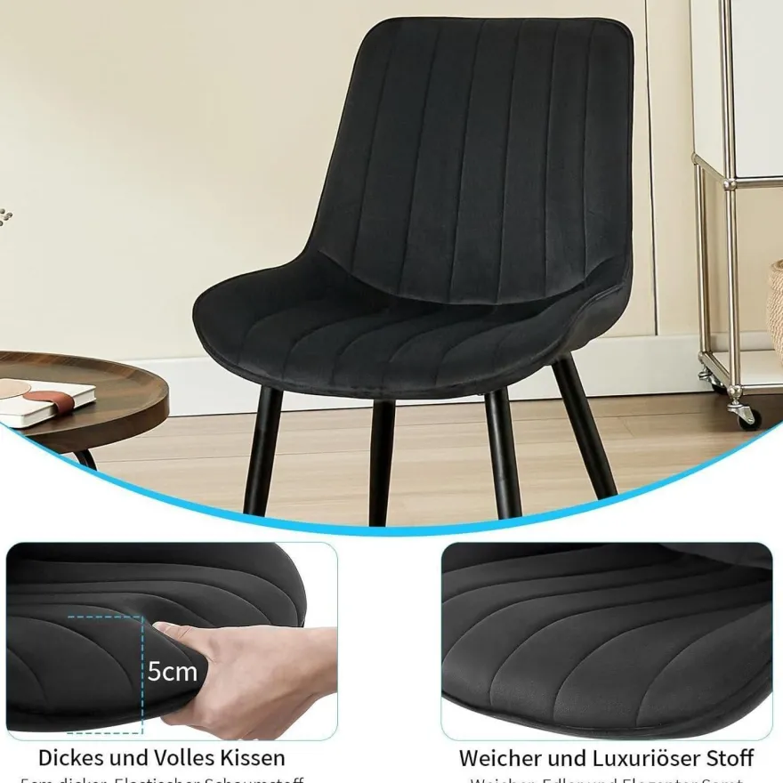 JIJIAN Esszimmerstühle 6er Set, Polsterstühle aus Samt mit Rückenlehne und