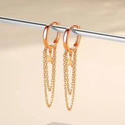 Josfeva Silber Damen Creolen Ohrringe Hängend 925 Sterling Rosegold Tropfen