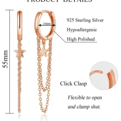 Josfeva Silber Damen Creolen Ohrringe Hängend 925 Sterling Rosegold Tropfen