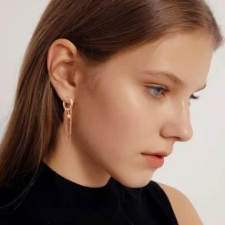 Josfeva Silber Damen Creolen Ohrringe Hängend 925 Sterling Rosegold Tropfen