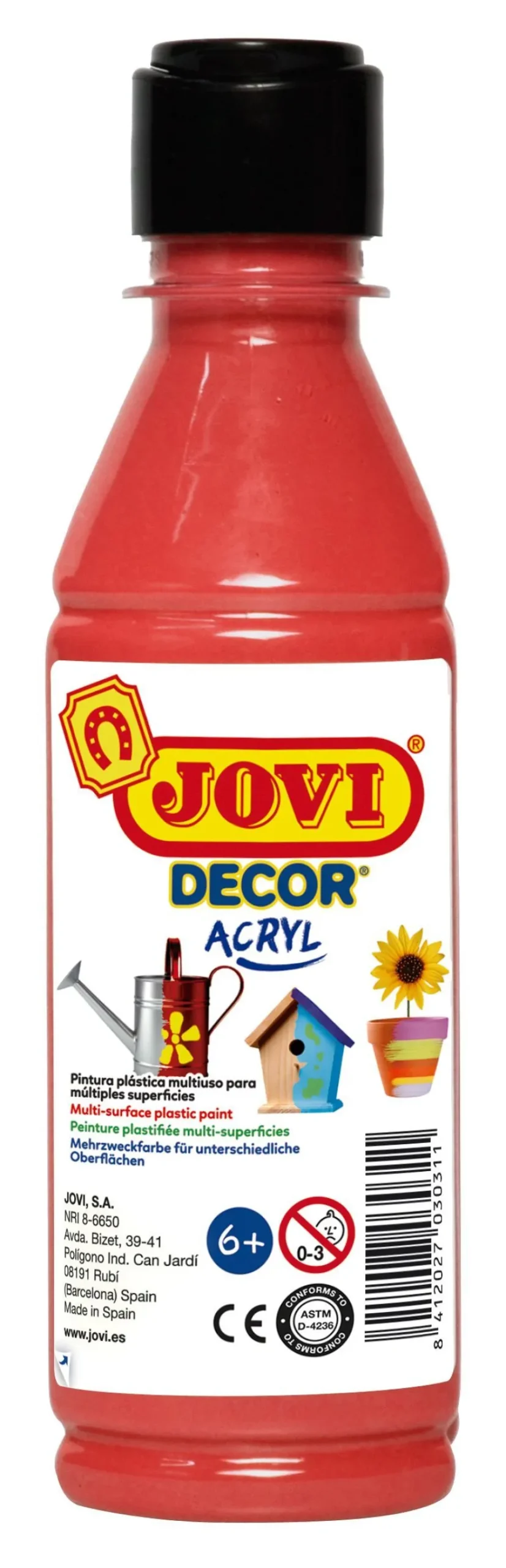 Jovi DECOR ACRYL Mehrzweckfarben 250 ml Flasche, zinnoberot