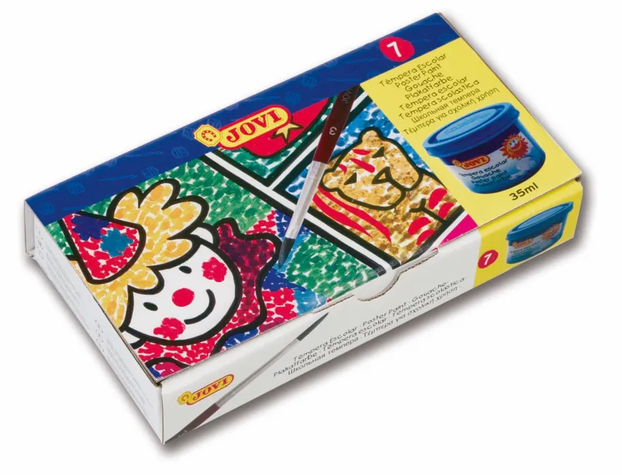 Jovi Flüssige Plakatfarbe 7er Schachtel, je 35ml mit Pinsel