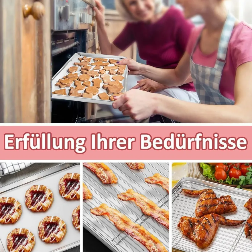 Joyfair Edelstahl Backblech mit Abkühlgitter Set 40.5x30.5x2.5cm