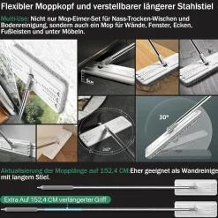 Joymoop Wischmopp Eimer Auswringer Set 8 Mikrofaser-Pads verlängerter Griff