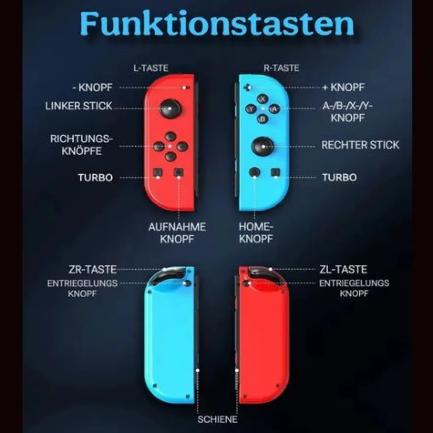 Joypad (L/R) kompatibel mit Switch, Gamepad Controller mit LED/Turbo/Wake-up/Screensh