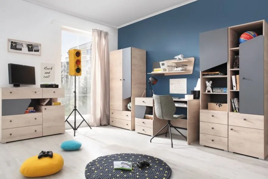 Jugendzimmer Kinderzimmer komplett Davis Set A 5-tlg. Schrank, Schreibtisch, Regale