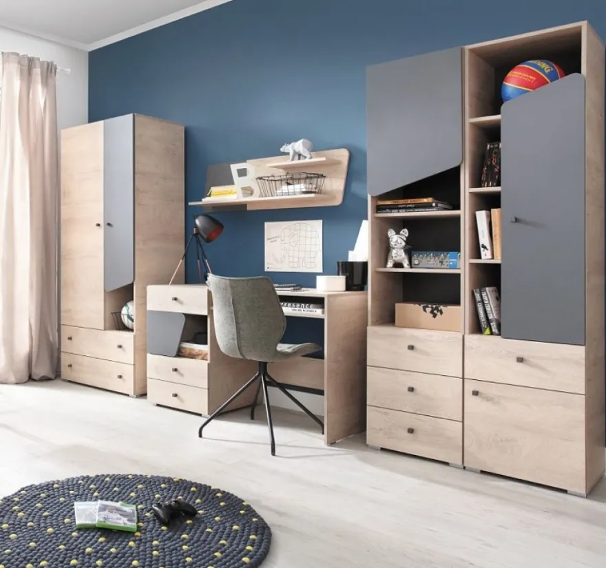 Jugendzimmer Kinderzimmer komplett Davis Set A 5-tlg. Schrank, Schreibtisch, Regale