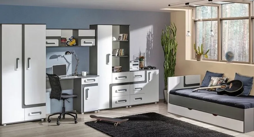 Jugendzimmer Kinderzimmer komplett Alex Set E Farbauswahl Schrank Schreibtisch Bett