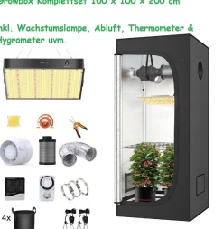 JUNG Growbox Komplettset LED 100x100x200cm Gewächshaus Komplett Set Cannabis