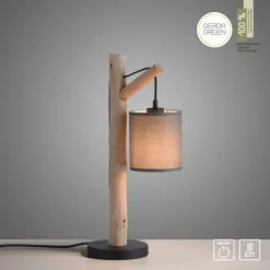 JUST LIGHT 15784-29 GREEN TRIBU Tischleuchte taupe Stoffschirm 1-flammig