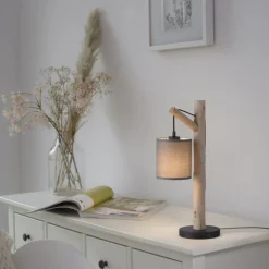 JUST LIGHT 15784-29 GREEN TRIBU Tischleuchte taupe Stoffschirm 1-flammig