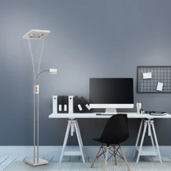 JUST LIGHT 11776-55 HELIA LED Stehleuchte eckig mit Lesearm 3000K dimmbar stahlarben