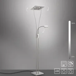 JUST LIGHT 11776-55 HELIA LED Stehleuchte eckig mit Lesearm 3000K dimmbar stahlarben