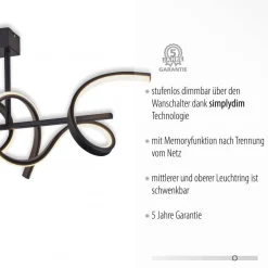 JUST LIGHT 19032-18 LED Deckenleuchte CURLS schwarz 3000K Simply Dim