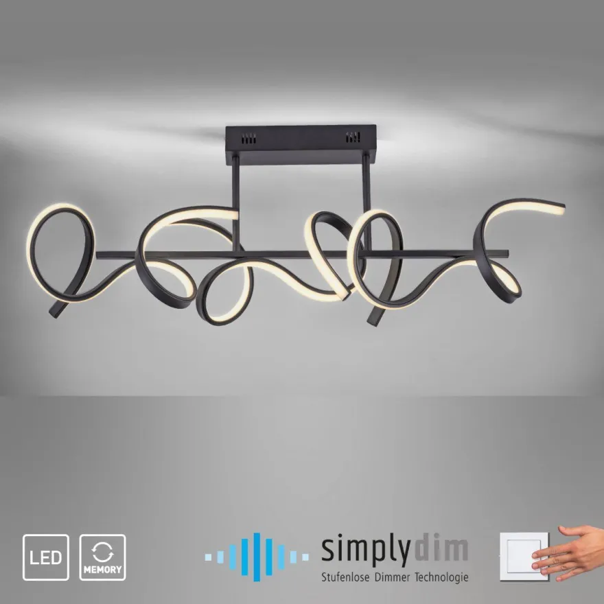 JUST LIGHT 19032-18 LED Deckenleuchte CURLS schwarz 3000K Simply Dim